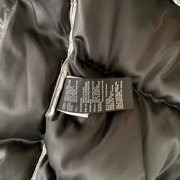 Sanctuary Silver Shine Down Puffer Jacket Cream Shearling Collar Trim Sz Small - Picture 14 of 15